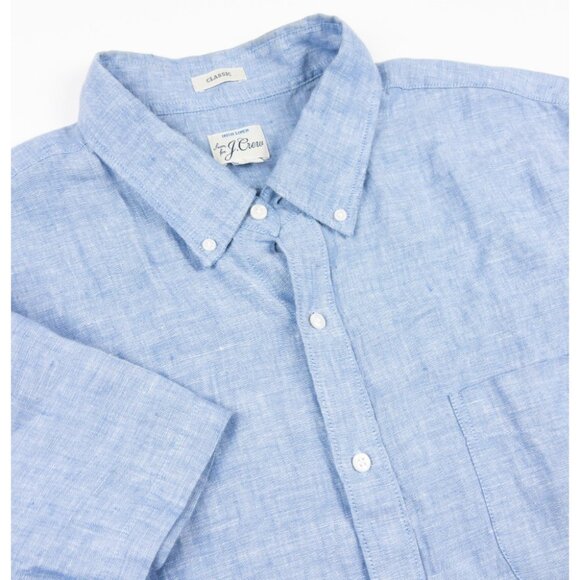 J. Crew Irish Linen Shirt Men's XL Classic Fit Baird McNutt Blue Short Sleeve - Picture 1 of 14